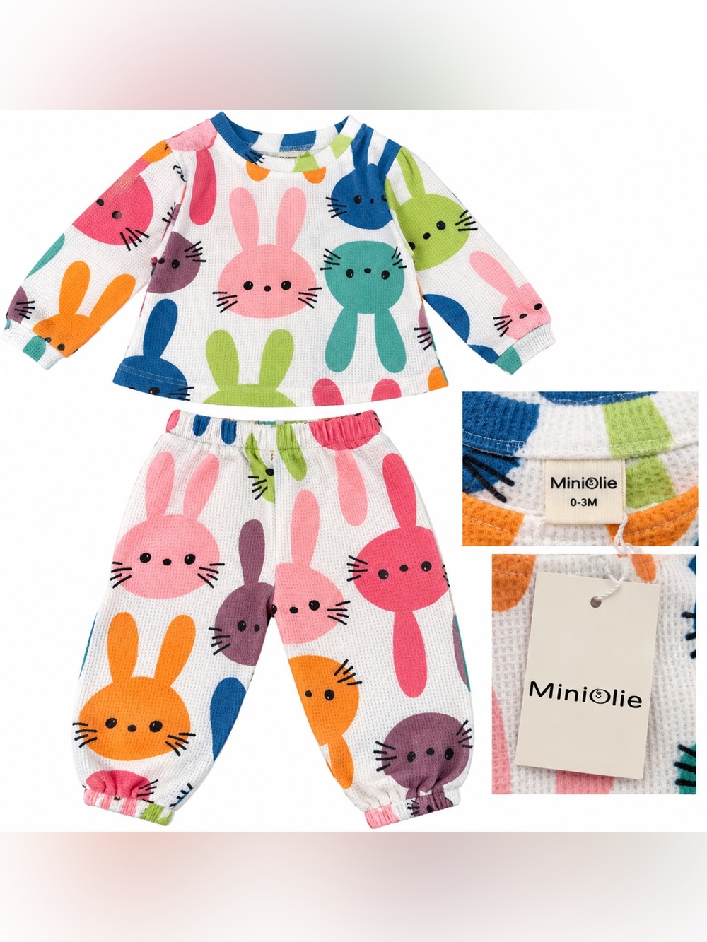 MiniOlie Bunny Print Baby Two-Piece Set - Multicolor